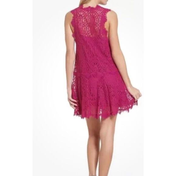Free People Heart In Two Lace Sheer Mini Dress Pink Size XS Unlined - Picture 3 of 8